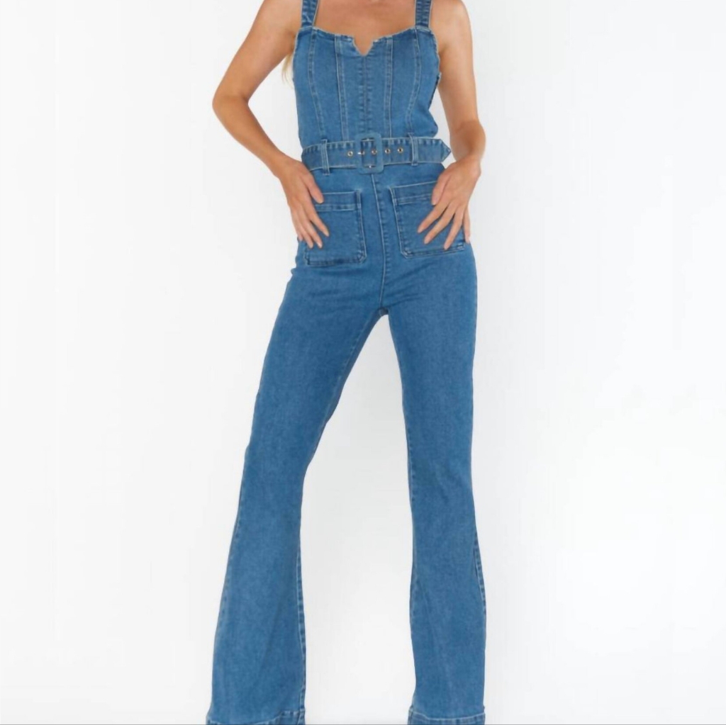 Nwt Show Me Your Mumu Crossroads Wide Leg Blue Denim Jumpsuit